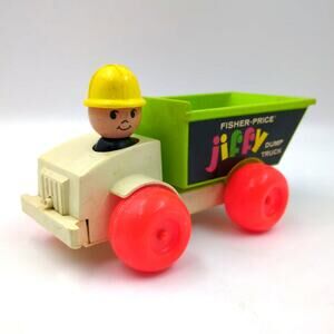 Vintage 1970s Fisher Price Little People Green Jiffy Dump Truck #156 8" long